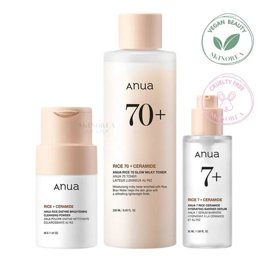 Anua Rice Glow Trio pack - Cleansing Powder + Toner + Serum - Anua Rice Glow Set - Kbeauty Korean Skinorea shop Europe fast delivery - skincare coréenne Skinorea shop France Paris livraison rapide - yesstyle - Set Anua Rice Glow