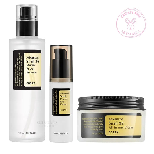 COSRX Advanced Snail Trio pack -  Deeply hydrating and skin-repairing trio set - Kit trio hydratant en profondeur et réparateur pour la peau  - Kbeauty Korean Skinorea shop Europe fast delivery - skincare coréenne Skinorea shop France Paris livraison rapide