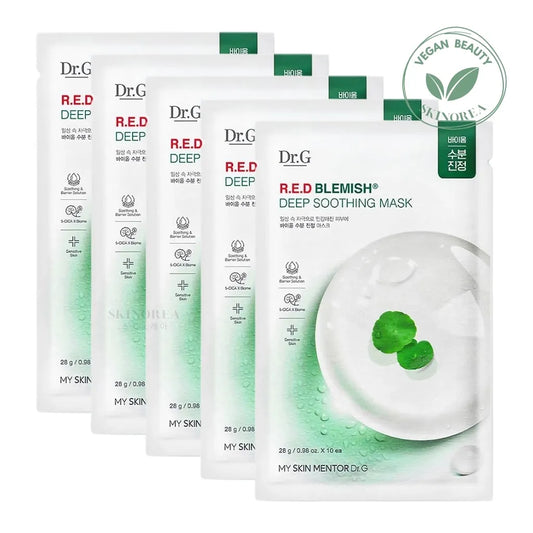 Dr.G Red Blemish Cool Soothing Mask Pack 5 masks- Calming hydrating sheet mask - Pack de 5 masques visages apaisants et hydratants en pormo - Kbeauty Korean Skinorea shop Europe fast delivery - skincare coréenne Skinorea shop France Paris livraison rapide