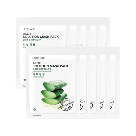 LEBELAGE Aloe Solution Mask Pack - 10 masks - Soothing and Hydrating Sheet Mask - Pack de 10 masques visage apaisant et hydratant pas cher - Kbeauty Korean skincare Europe fast delivery - Skincare coréenne Skinorea shop Paris France livraison rapide