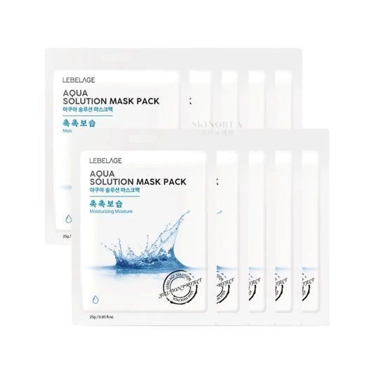 LEBELAGE Aqua Solution Mask Pack 10 masks - Pack de 10 masques visage hydratant - Kbeauty Korean skincare Europe fast delivery - Skincare coréenne Skinorea shop Paris France livraison rapide - yesstyle