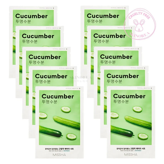 MISSHA Airy Fit Sheet Mask Cucumber Pack 10 masks - Pack de 10 masques visage en tissu hydratant peau sèche - Kbeauty Korean skincare Europe fast delivery - Skincare coréenne Skinorea shop Paris France livraison rapide