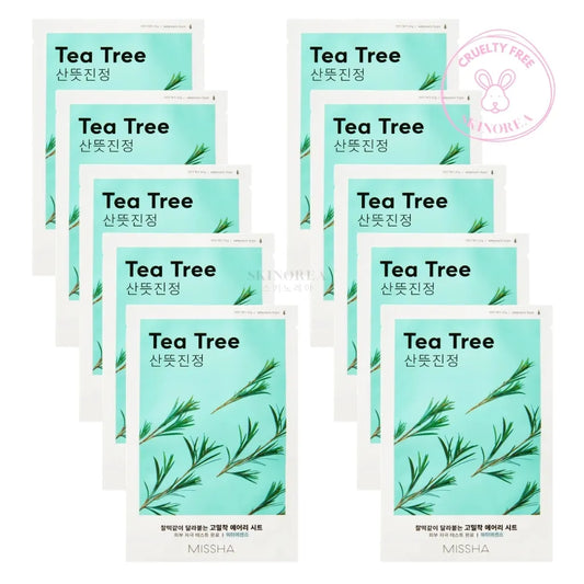MISSHA Airy Fit Sheet Mask Tea Tree Pack 10 masks- Soothing facial mask - Pack de 10 masques visage en tissu apaisants à base d'arbre à thé - Kbeauty Korean skincare Europe fast delivery - Skincare coréenne Skinorea shop Paris France livraison rapide - yesstyle
